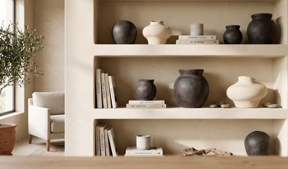 Una estantería con los jarrones de Zara Home