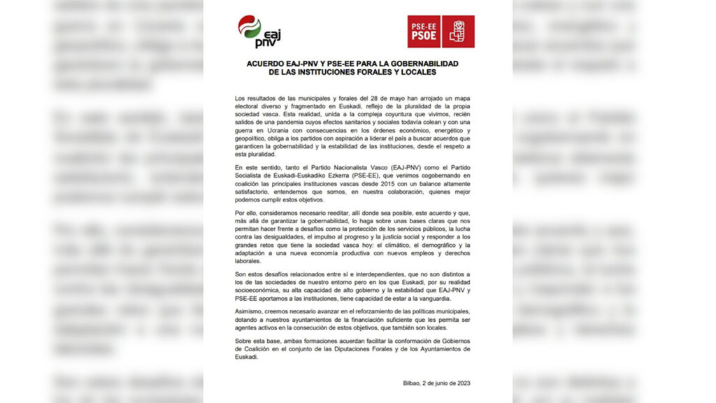 El PNV y el PSE cierran el acuerdo global para dejar fuera a Bildu en ...